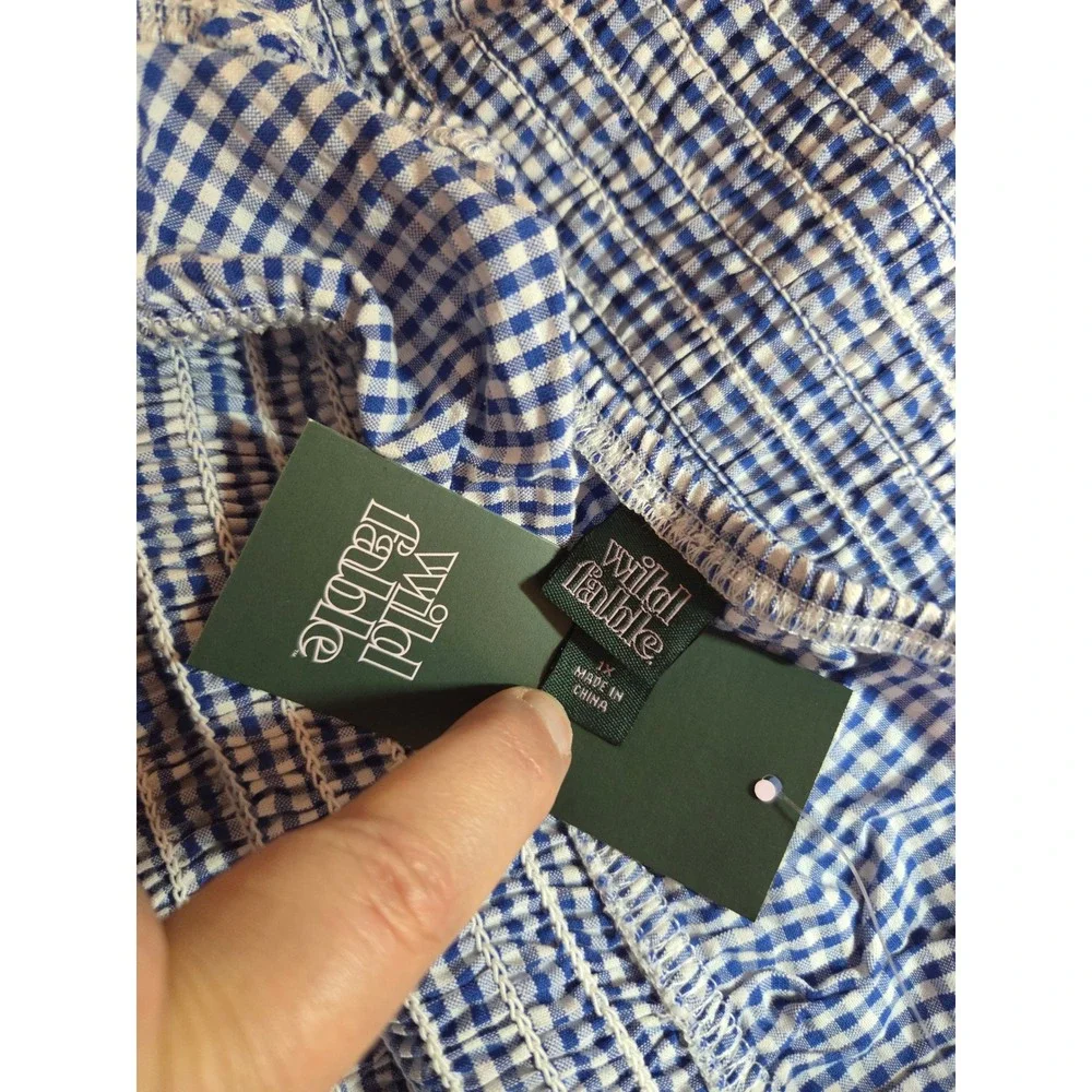 Wild Fable Blue Gingham Smocked Tiered Mini Dress 1X NWT Sundress Feminine